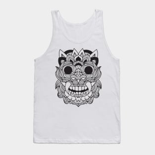 Barong Scary Fangs Mandala Black and White Brave Warrior Tank Top